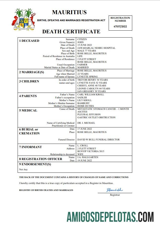 Para baixar modelo Word e PDF de certidão de óbito de Maurício, totalmente editável